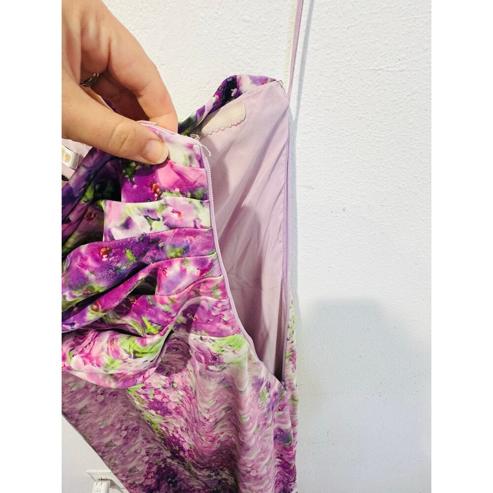 BADGLEY MISCHKA Purple Floral Orchid One Shoulder Gown Dress size 6 - Picture 13 of 14